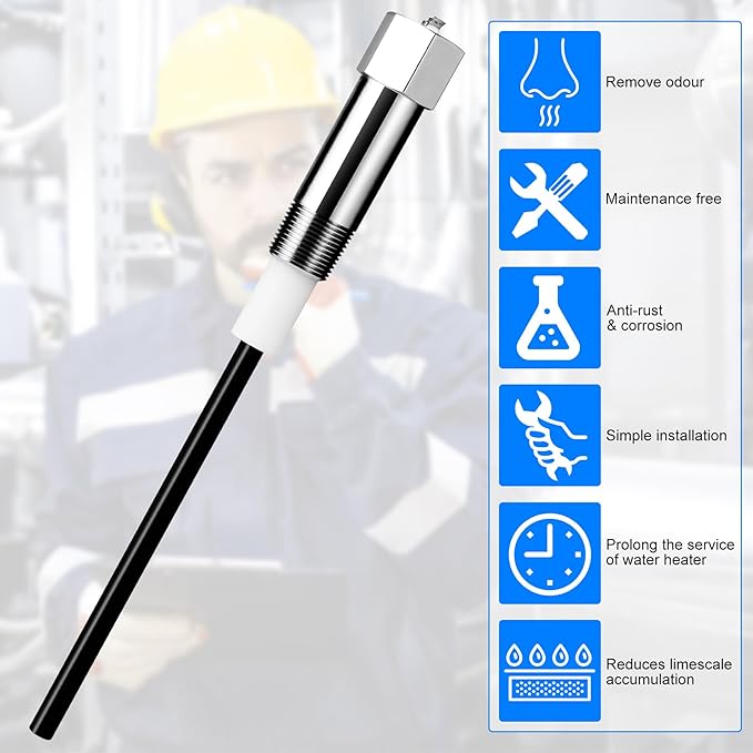 Powered Anode Rod for Water Heater(40-89 Gallon Tank) Electric Anode Rod Made of Titanium,25-Year Warranty，Anti-rust, Anti-Corrosion, Reduce Scale,Water Heater Anode Rod Powered Anode Rod