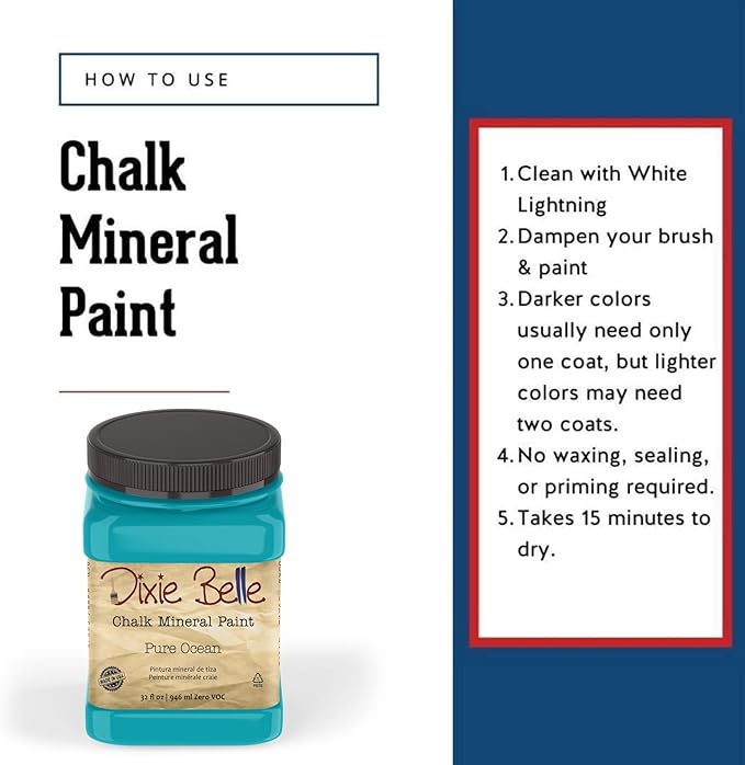Dixie Belle Paint Company Chalk Finish Furniture Paint - Pure Ocean (32oz) - Matte Bright Teal Chic Chalk Mineral DIY Furniture Paint