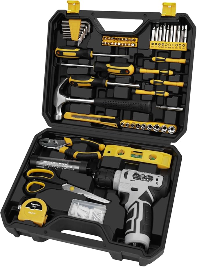 139-Piece Tool Set - Tool Kit with 8V Cordless Drill Driver in ToolBox Storage Case, General Household Drill Set for Home Repairs, Handyman, DIY Projects