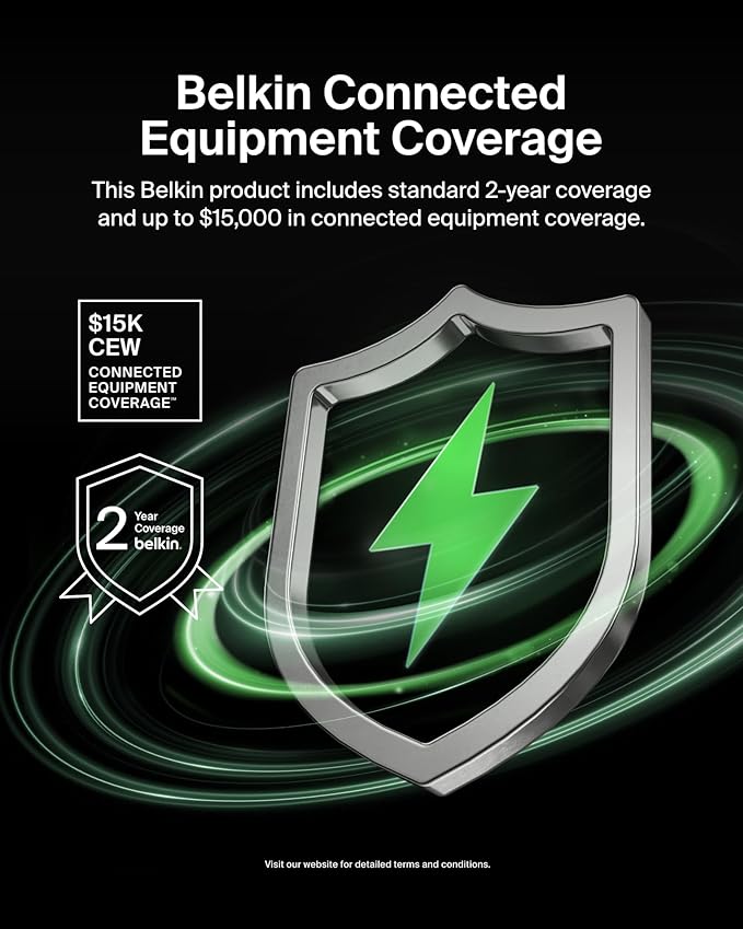 Belkin 6-Outlet Surge Protector Power Strip, 6ft Cord, 360° Rotating Plug - 1080 Joules Protection