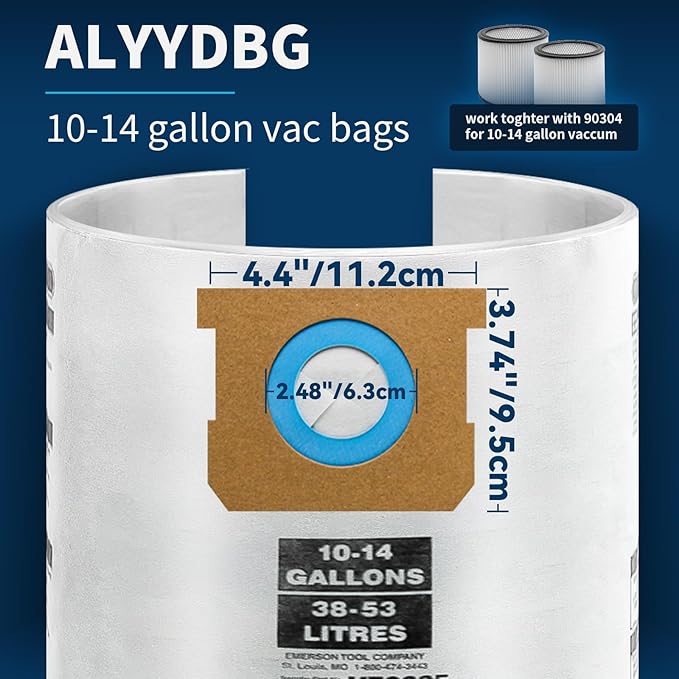 3 Pack Shop Vac 10-14 Gallon Bags. ALYYDBG Type F 90662 9066200 9066233, Type I 90672 9067200 9067233, VF2005, CMXZVBE3877, CMXZVBE38768 Disposable Dust Bags