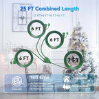 K KASONIC - 25 FT Halloween Lights Outdoor Extension Cord 1 to 3 Splitter, 3 Prong Outlets Plugs, 16AWG/3C SJTW Weatherproof Wire for Holiday Decoration Light, ETL Listed, Green