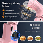 Stand Mixer, 6.5QT 10-Speed Tilt-Head Electric Stand Mixer, 3-In-1 Kitchen Mixer with Bowl, Dough Hook, Whisk and Beater, Food Mixer for Baking, Cake and Most Home Cooks, Pink