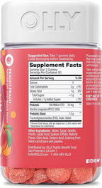 OLLY Probiotic + Prebiotic Gummy, Digestive Support and Gut Health, 500 Million CFUs, Fiber, Adult Chewable Supplement for Men and Women, Peach, 60 Day Supply - 60 Count