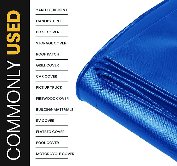 PROTARP Extra Heavy Duty 16 Mil Tarp Cover, Waterproof, UV Resistant, Rip and Tear Proof, Poly Tarpaulin with Reinforced Edges for Roof, Camping, Patio, Pool, Boat. (Blue 30′ X 30′)