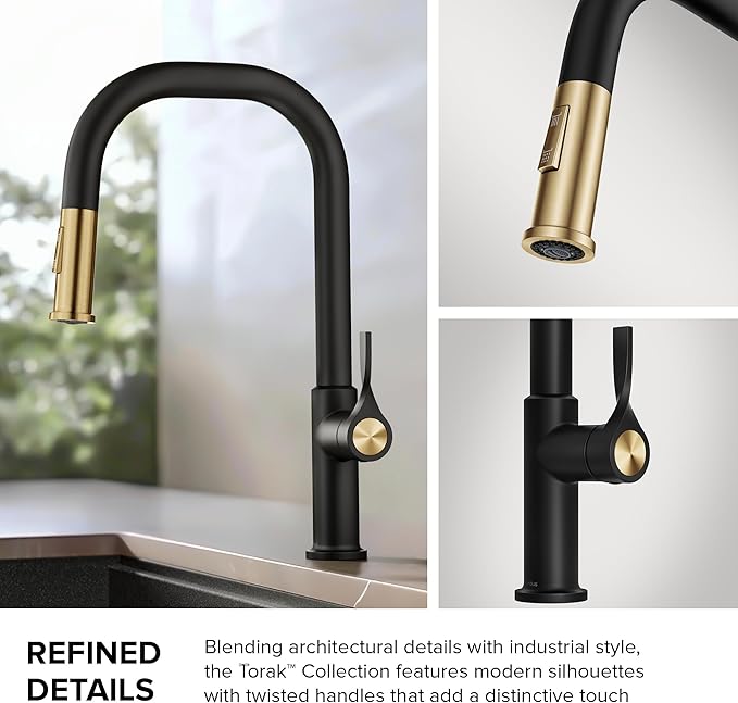 KRAUS Torak Pull Down Kitchen Faucet in Matte Black with 2 Function Sprayer, Pre-Attached Water Lines, and Mounting Hardware, KPF-2841MB