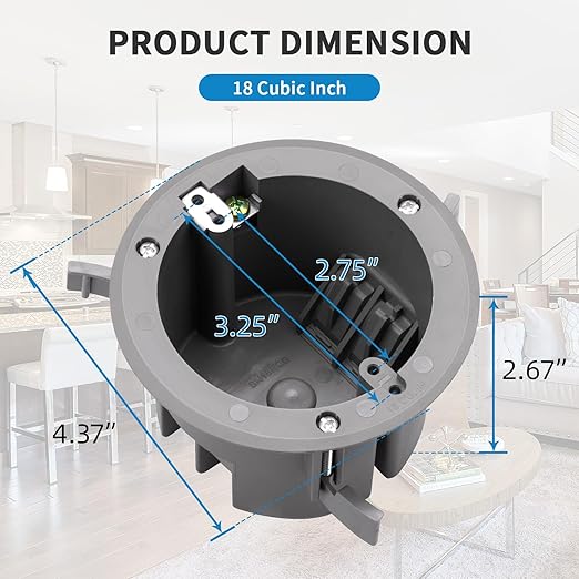 10 PK Round Old Work Electrical Box, 18 Cubic Inch Round Ceiling Electrical Box for Old Work, PVC, ETL Listed to UL514C and UL263, Fire Rated for Two Hours