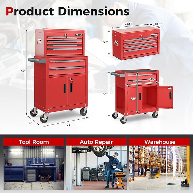 Goplus Tool Chest, 6 Drawers Extra Large Rolling Too Storage Cabinet with 4” Universal Lockable Wheels, Auto Lock, Protective Liner, 2-in-1 Heavy Duty Tool Box for Garage, Workshop