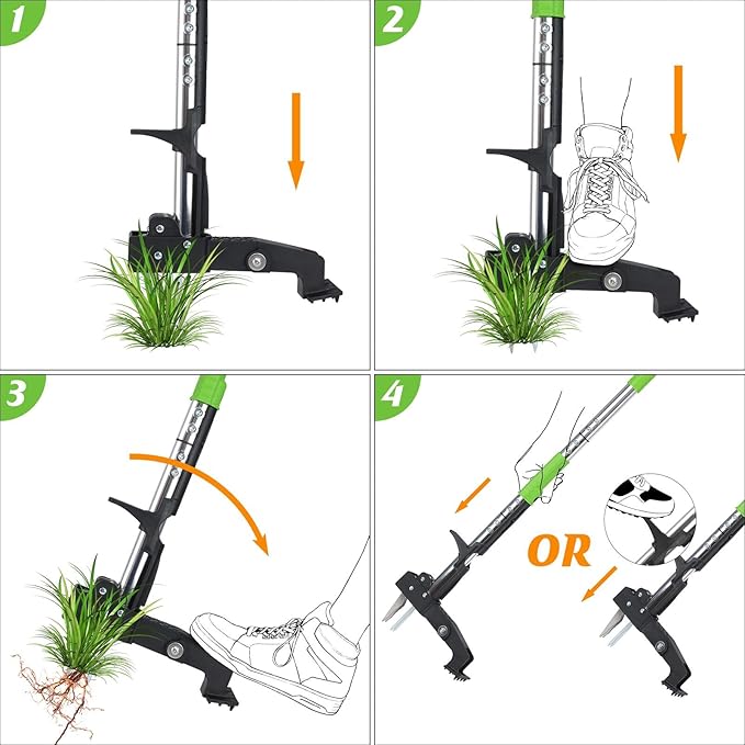 4-Claw Weed Puller Tool Stand Up Heavy Duty, 40'' Long Weeding Tool with Long Handle Stainless Steel Claws Gardening Weed Pulling Tool for Lawn and Garden [ 2024 Upgrade Version]
