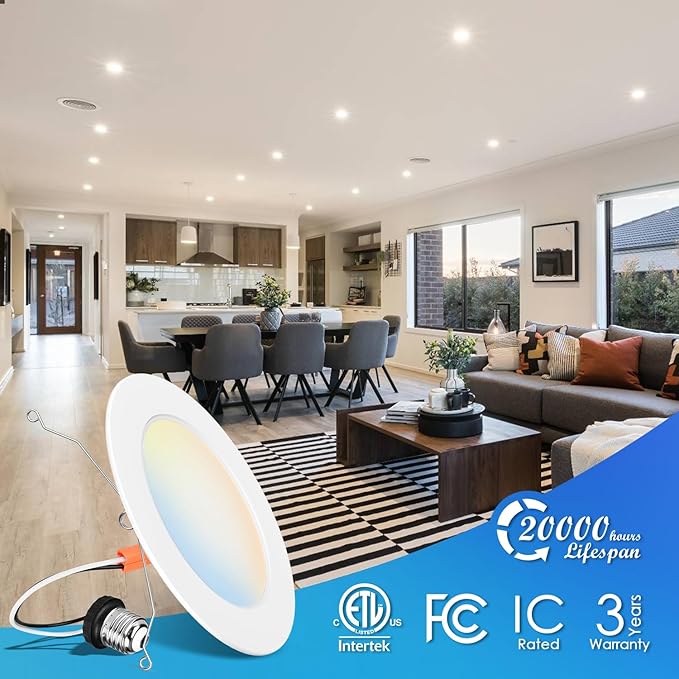 LVWIT 6 Inch LED Recessed Lighting, Slim Can Lights with White Cover, 5CCT Color Selectable, Dimmable Downlight with E26 Conversion Kit, 48 Pack