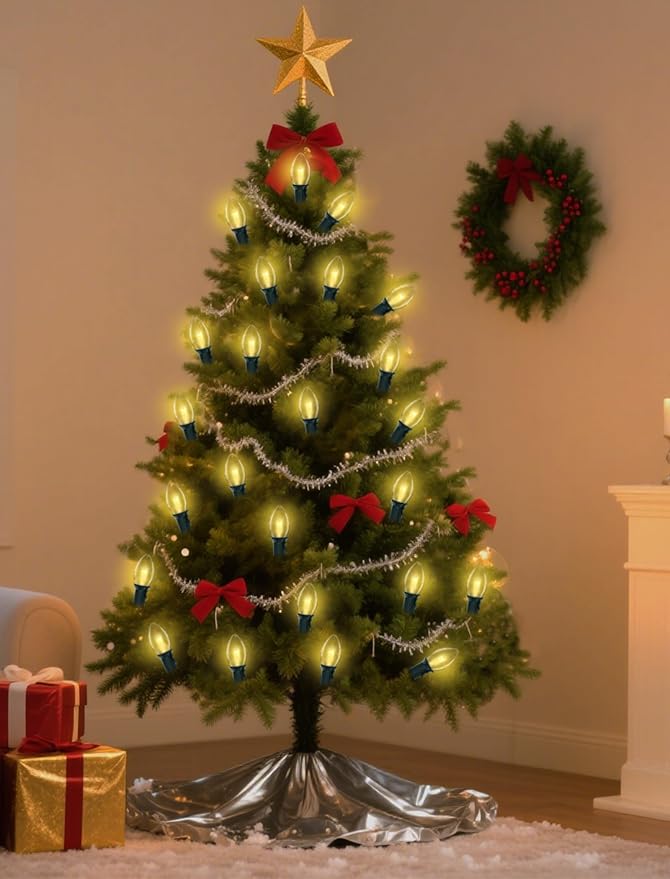 50 Pack C7 Christmas Replacement Bulbs, 5W Incandescent Clear Lights for Outdoor String Lights, Christmas Night Light bulbs for Porch, Patio, Garden, Party, Wedding Decor, E12 Intermediate Base