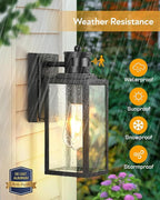 VIANIS Exterior Wall Lights for House, Motion Sensor Porch Light Outside, Black Outdoor Sconce Lighting Fixtures Wall Mount, Modern Outdoor Wall Lantern Lamps with Seeded Tempered Glass for Garage