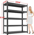 Metal Garage Storage Shelves Heavy Duty Shelving Unit 5 Tier Steel Adjustable Organizing Shelves 3000 LBS Capacity Industrial Shelving Ideal for Garage Tote Pantry Basement Outdoor, 63”Hx35”Wx14”D