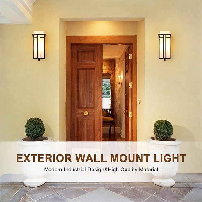 Outdoor Porch Light Wall Mounted Waterproof Wall Lantern Exterior Light Fixture for Entryways Yards Garage Front Porch, Square Metal Frame with Frosted Glass, Black