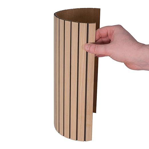 4ft x 4ft Unfinished White Oak Veneer Flexible Tambour Wall Panel with 3/4" Black 30-Degree Groove Slats, Flexible & Customizable