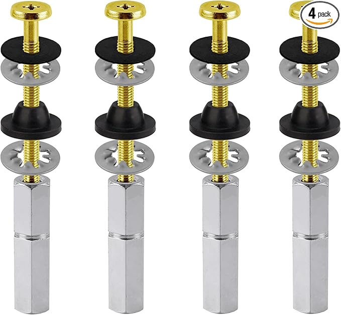 Hibbent 4 PCS Universal Toilet Seat Bolts Kit, Heavy Duty Solid Brass Toilet Bolts with Extra Long Stainless Steel Downlock Nuts Rubber Washers Gaskets, Easy to Install - Bathroom Toilet Repair Screw