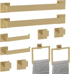 Bathroom Accessory Towel Bar Set: 10 Pieces Gold Bathroom Hardware Square SUS304 Stainless Steel - Wall Mounted Towel Rack&Toilet Paper Holder&Towel Ring and Towel Hook