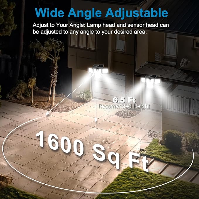 AmeriTop Solar Lights Outdoor, 2 Pack LED High Brightness Cordless Solar Motion Sensor Lights; 4 Adjustable Heads, 320° Wide Angle Illumination, IP65 Waterproof, Security LED Wall Light(Daylight)