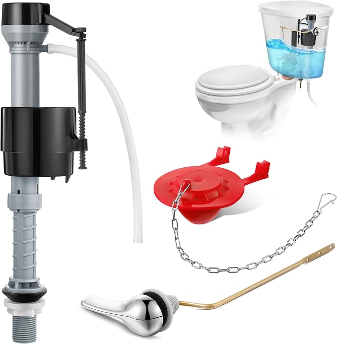 Saillong Universal Toilet Flusher Replacement Kit, Fill Valve, 2-Inch Flapper, Side Mount Handle Lever, Water-Saving, Adjustable Toilet Repair Kit Inside Tank, Easy to Install(1 Set,Black, Red)