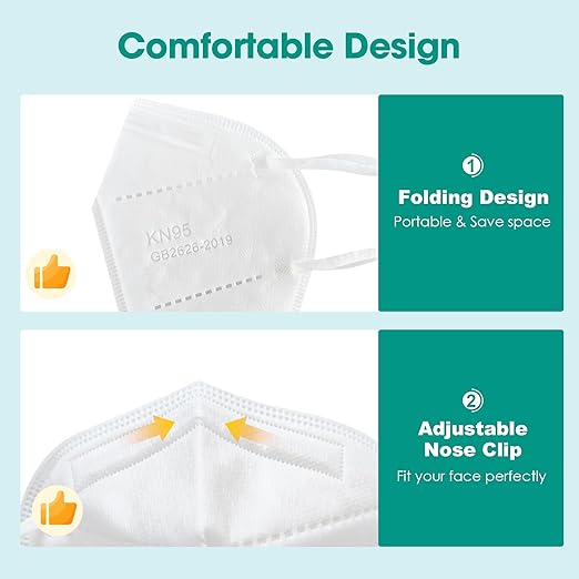 LEMENT KN95 Face Masks,100 Pack Breathable Cup Dust Disposable Masks For Adults,5 color