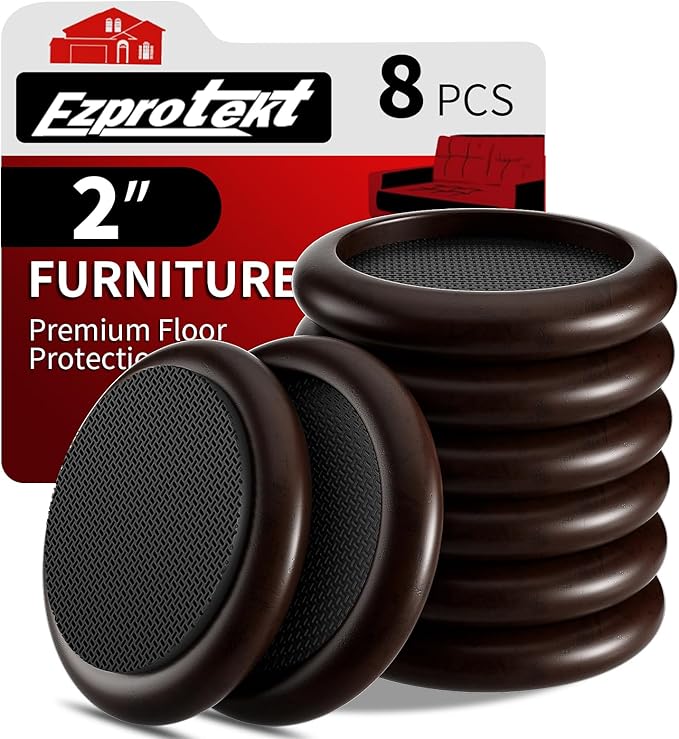 Ezprotekt 2 inch Non Slip Wood Furniture Pads for Hardwood Floors, 8 Pcs Round Anti Slip Furniture Coaster Cups Floor Protectors with Anti-Slide EVA for Chair Sofa Table Bed Couch (Dark Brown)