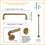 Goo-Ki 6 Pack Antique Brass Cabinet Drawer Pulls - 3.78"(96mm) c-c Vintage Retro Brass Bar Handles Pull Zinc Alloy for Cupboard Kitchen Hardware