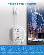 Short Extension Cord 1 ft, Small Power Strip Flat Outlet Extender Surge Protector with 8 AC Outlets 6 USB (5V/4.8A 24W), Mini Extension Cord Flat Wall Plug for Home Office Dorm Kitchen Bathroom