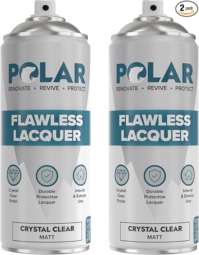 Polar Clear Matte Flawless Lacquer Spray - 2 x 13.5 Fl Oz - Clear Coat Spray Paint - Non-Yellowing & Scratch Resistant - Interior & Exterior Surfaces for Wood, Metal, Plastics, Glass & Ceramics