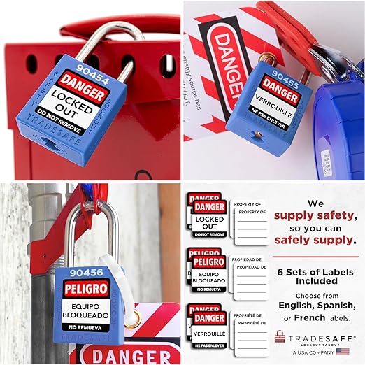 TRADESAFE Lockout Tagout Locks Set - 10 Blue Loto Locks, Lockout Locks Keyed Different, 2 Keys Per Lock, OSHA Compliant Lock Out Tag Out Padlocks, Safety Padlocks for Electrical Lockout Tag Out Kits