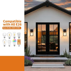 Outdoor Light Fixtures Wall Mount, Waterproof Front Porch Lights, Modern Exterior Lighting Fixtures with E26 Socket, Black Wall Sconces Lantern Lamp, Outside Lights for House, Garage, Patio (2 Pack