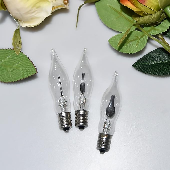 12 Pack C7 Flickering Flame Light Bulbs, Clear E12 Flickering Flame Bulb, Ideal for Christmas & Halloween Candelabra Light Bulbs & String Light Replacement, 1W, 120V