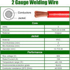 2 Gauge Battery Cable Copper Wire, 20FT Red+20FT Black 2 AWG Welding Cable Standard USA OFC Wire for Automotive, Battery, Solar, Marine and Generator