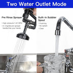 Commercial Kitchen Faucet 47" Height Wall Mount with Pull Down Sprayer 8" Center Wall Mount Kitchen Sink Faucet with 14" Add-on Swing Spout Pre Rinse Faucet for Commercial Kitchen Sink