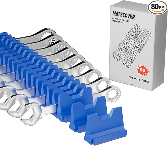 80PCS Modular Wrench Organizer Wrench Holder - Wrench Tool Organizers for Tool Drawer Storage, Wrench Storage Set with Metric & SAE Label, Wrench Rack Tool Gift for Professional Mechanics Men, Blue