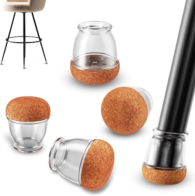 Ezprotekt 24 Pcs Extra Small Clear Round Chair Leg Floor Protectors for Wooden & Tiles Floors, Felt Silicone Furniture Feet Cups Covers for Table, Couch, Chair Legs (XS Fit: 2/5" - 11/20")