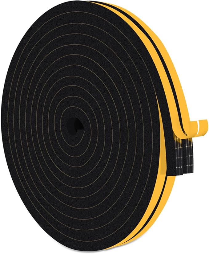 Door Weather Stripping for Doors & Windows, Self-Adhesive Foam Gasket Tape, Energy-Saving (3/8 in x 3/8 in x 33Ft)