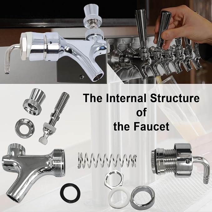 Wadoy Beer Keg Cleaning Kit, Draft Line Shank Replacement Parts, ID 3/16" OD 7/16" Hose 5ft With 1/4'' Keg Coupler Barb, Self-Closing Tap Faucet for Kegerator