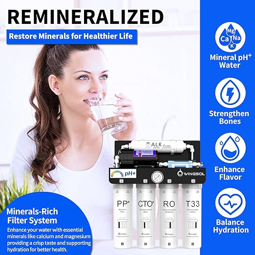 WINGSOL Reverse Osmosis Water Filter, Mineral Alkaline UV Space-Saving Tankless RO System, Remineralize pH+ 12-Layer Filtration Under Sink, NSF/ANSI 42&53&58 Certified, Plug-in Required