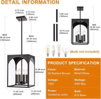 VINLUZ Outdoor 4 Light Pendant Lighting,Classic Outside Chandelier Exterior Hanging Lantern Light with Clear Glass Shade Oil Rubbed Bronze Finish for Porch, Yard, Gazebo