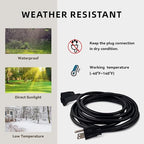 10ft Outdoor Extension Cord - 16/3 Heavy Duty SJTW Waterproof Black Electrical Cable with 3 Prong Grounded Plug for Safety, Great for Lawn and Major Appliances