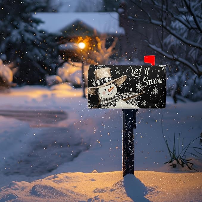 Winter Snowman Mailbox Cover Magnetic Large Size 25.5 x 21 Christmas Holiday Snowflakes Oversized Post Letter Box Wraps Decor for Outside Garden Yard Outdoor Decorations