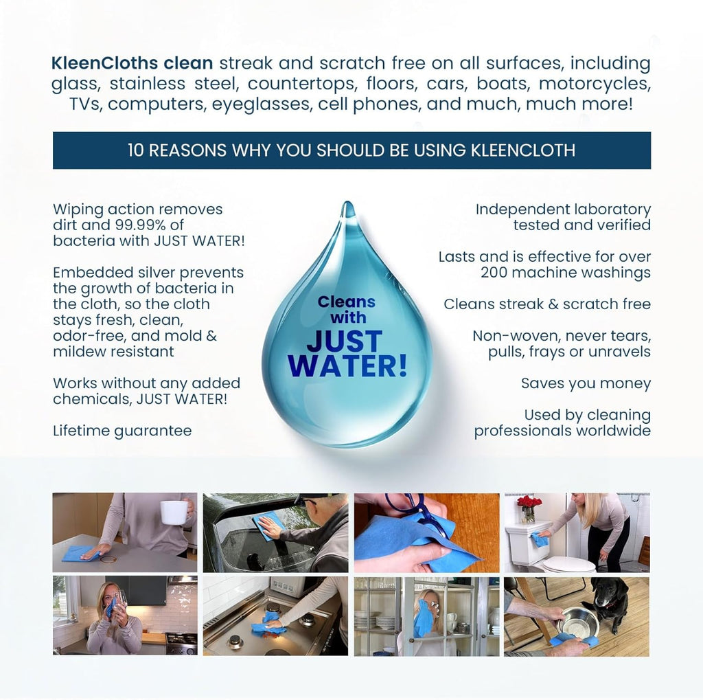 Reusable Antibacterial Cleaning Cloths – Removes 99.99% of Bacteria with Just Water | Silver-Embedded, Chemical, Odor, Streak & Scratch-Free for All Surfaces | 4 Pack