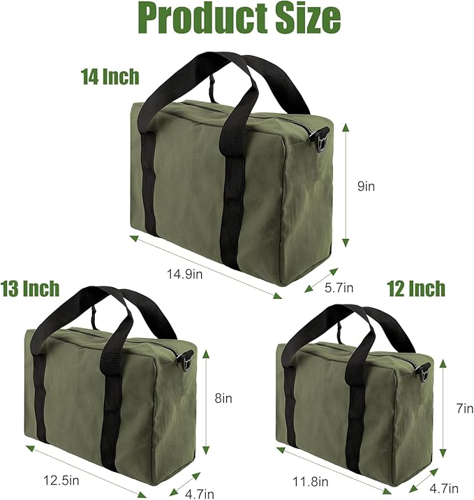 Small Tool Bag,Close Top Wide Mouth Tool Organizer Bag,Large Capacity Tool Bags for Men,Canvas Tool Storage Bag for Storage Handbag for Screwdrivers,Wrench,Pliers Hand Tools (Army Green, 12 Inch)
