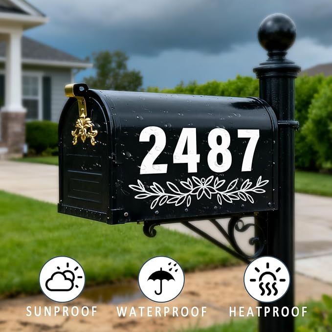 Reflective Mailbox Numbers 2 Inch (0-9) for Outside House Address Number Stickers for Mail Box White Self-Adhesive Stickers-Waterproof and UV Resistant Signs, Door, Address Farmhouse Decor(6 Sets)