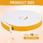 Weather Stripping Seal (1 Inch X 1/2 Inch) for Door Window, 10Feet High Density Foam Tape, Soundproofing, Insulation Strip, Door Sealers for Door Frame- White
