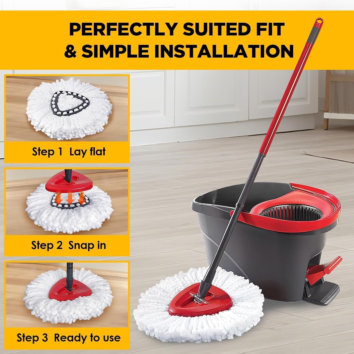 Mop Head Replacement for Ocedar Mop Heads Replacements, Spin Mop Refills with Premium Microfiber - Easy to Clean and Machine Washable, 6 Pack Replace Head