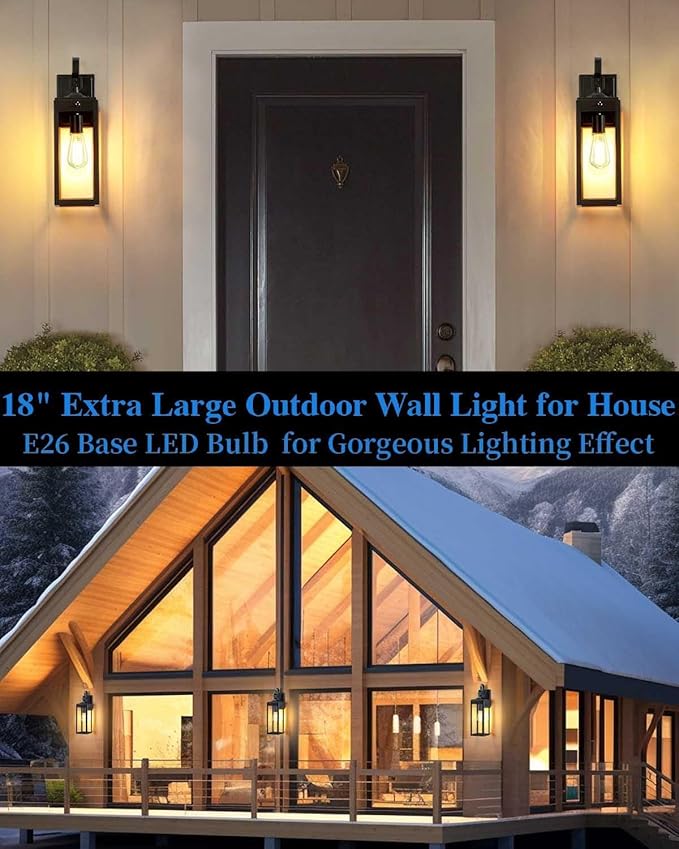 18'' Large Motion Sensor Outdoor Lights 2 Packs, Dusk to Dawn Exterior Lighting Fixtures, Modern Black Outdoor Sconces Porch Light for House, Outside Farmhouse Wall Lanterns for Front Door, Garage