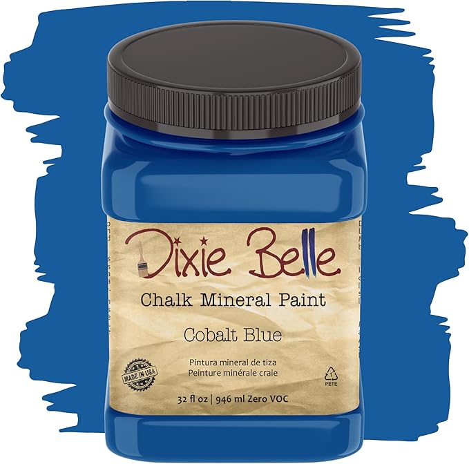 Dixie Belle Paint Company Chalk Finish Furniture Paint - Cobalt Blue (32oz) - Matte Vibrant Blue Chic Chalk Mineral DIY Furniture Paint