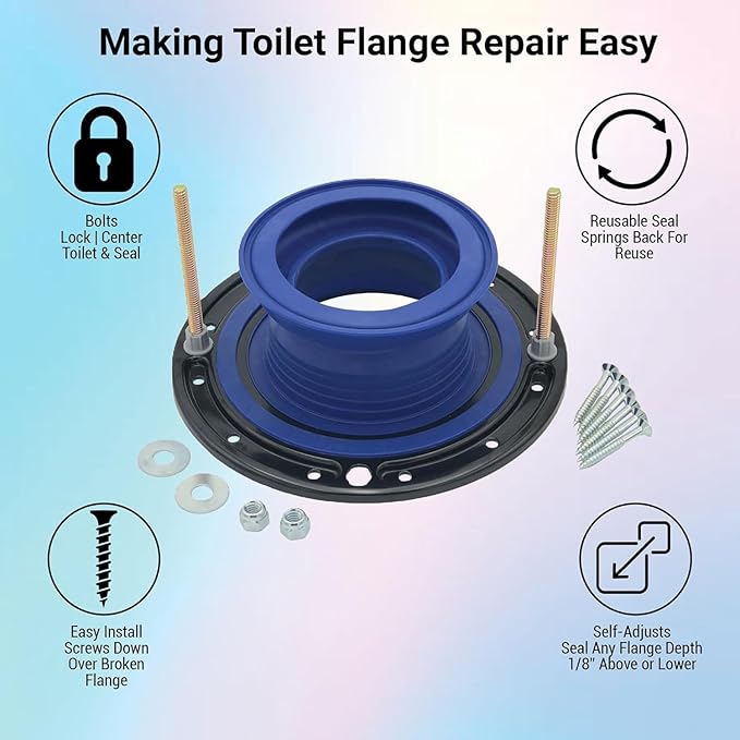 One N Done Toilet Flange Repair Kit - Toilet Kit For Low or Broken Toilet Flange. Toilet Wax Ring Replacement Kit W/Toilet Flange Extender Kit. No Wax Ring For Toilet Bowl Or Toilet Seal Required 3X