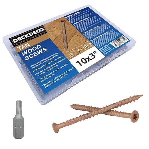 Wood Screws #10 x 3, Tan Ruspert Coating Exterior Deck Screws, Torx/Star Drive Flat Head,Twist Shank, Cut Tip/Thread, Bit Included, 1 lb/Box